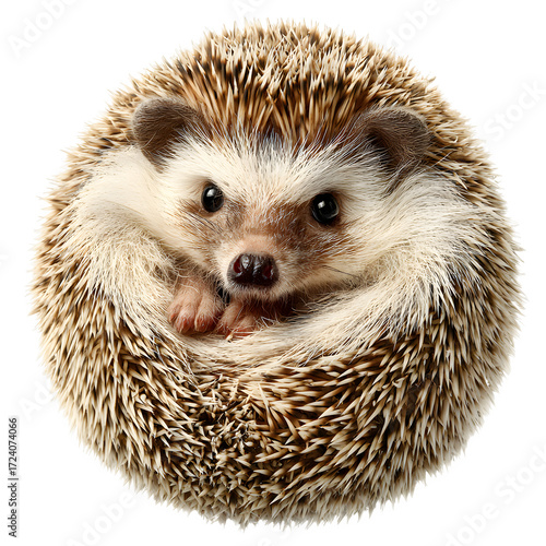 Curled Hedgehog Portrait, isolated on transparent background