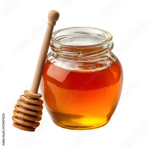 Honey Jar with Dipper, isolated on transparent background