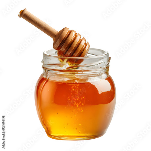 Honey Jar with Dipper, isolated on transparent background