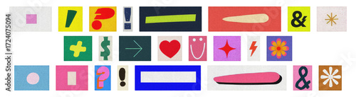 Obraz na płótnie Playful pictogram and punctuation cutouts, colorful set on PNG