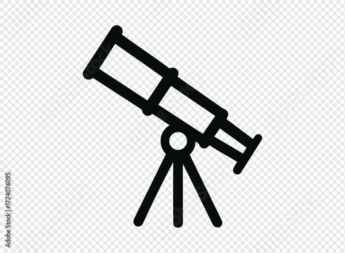 Simple black line drawing of a telescope on a tripod