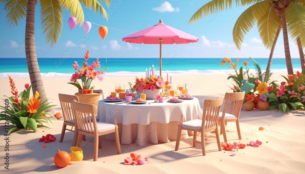 Obraz premium Tropical beach dinner setting
