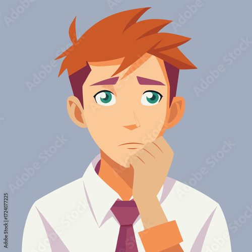 stylized illustration features young man in tension
