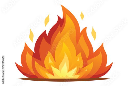 Vivid flame rises displaying yellow, orange, and red hues against a plain white background