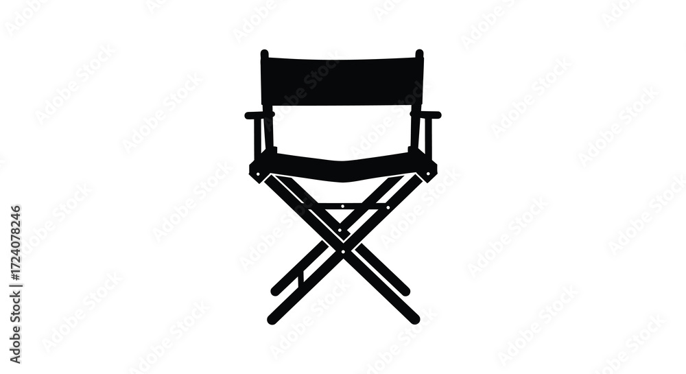 Fototapeta premium A simple black director s chair stands alone against a white background silhouette