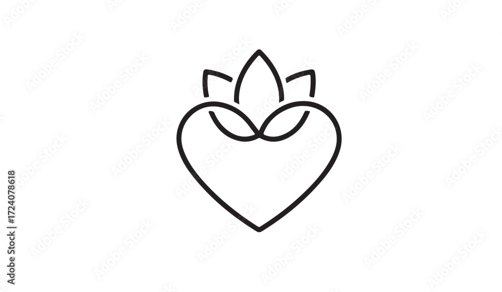 Fototapeta premium Simple, elegant logo design of an intertwined heart with stylized leaves and floral crown.