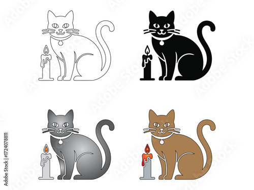 Cat with a Candle icon . Illustration