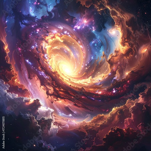 Colorful swirling nebula in space