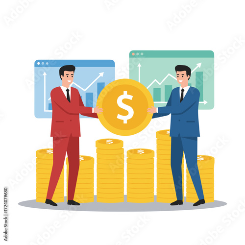 Concept of a business activities illustration: a flat illustration set against a white background