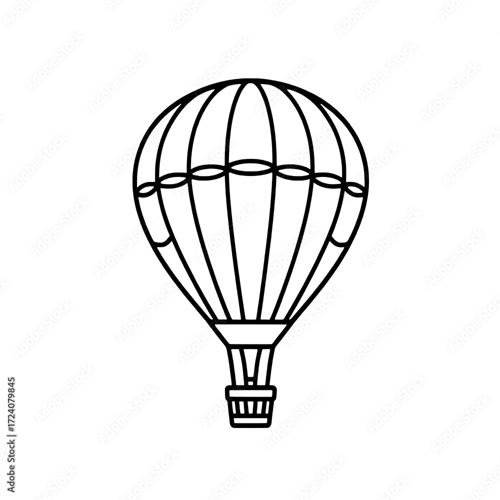 Obraz premium Single Line Art Hot Air Balloon Icon: Black Outline on White Background