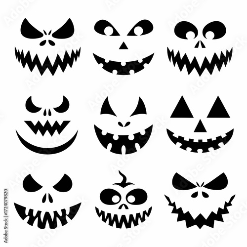 Spooky Halloween Silhouettes with Scary Carved Expressions