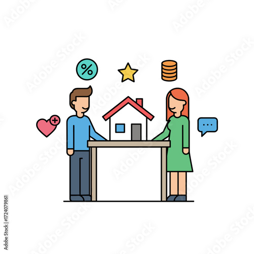 Concept for an online rental home illustration: a flat design set against a white background