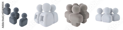White and grey stylized people icons in groups team community isolated on a transparent background