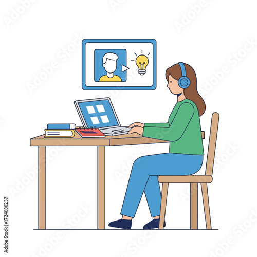 A character-driven online learning concept, suitable for web banners, mobile apps, and hero images, presented as a flat vector illustration on a white background