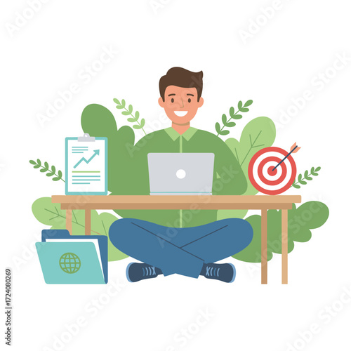 Illustration concept of a businessman conducting growth analysis on a white background