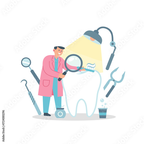 Illustration concept of a dental hygienist on a white background