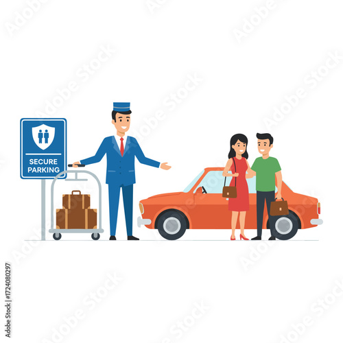 A car showroom manager provides details about the vehicle to a couple