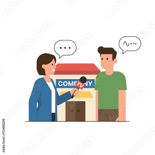 Concept for a business interview illustration: a flat illustration set against a white background