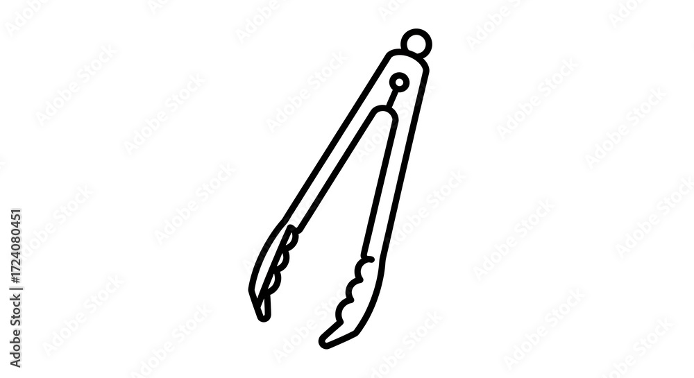 Obraz premium A minimalist line drawing of kitchen tongs with a simple hinge and gripping ends on a white background ai generated
