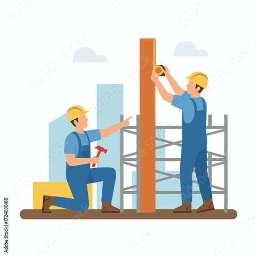 Illustration of carpentry and construction services set against a white background