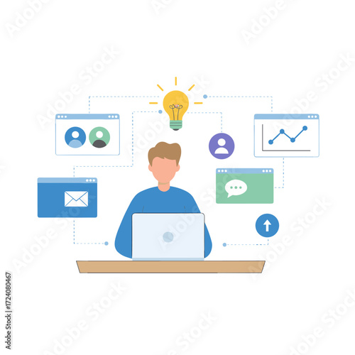 Concept for an online conference meeting illustration: a flat illustration set against a white background