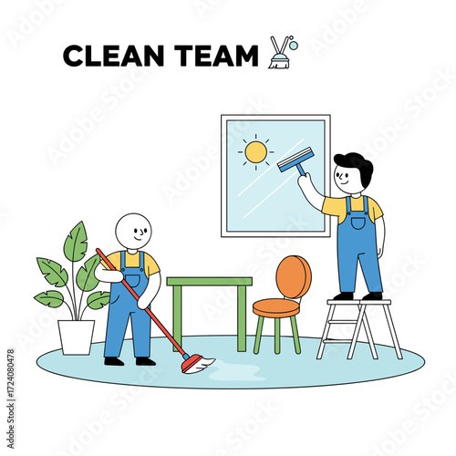 Illustration of house cleaning services isolated on a white background