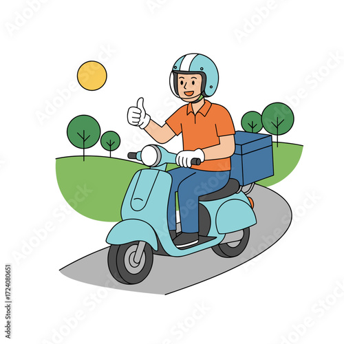 A cheerful courier on the road to delivery, depicted as a vector illustration concept