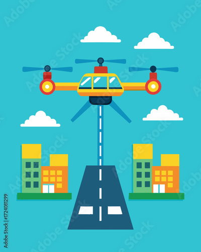 A solarpowered drone is used to monitor traffic from the air providing valuable data for traffic planning and management.. Vector illustration