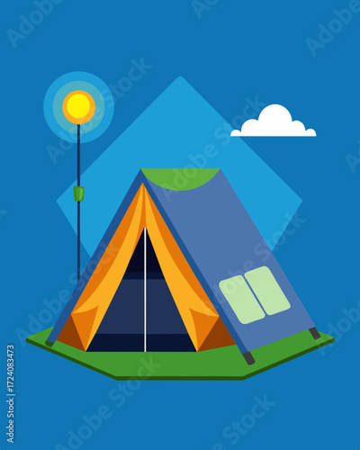 An ecofriendly tent designed with solarpowered LED lights making it perfect for outdoor adventures.. Vector illustration