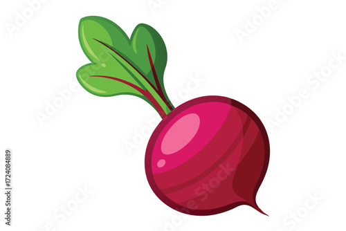 Cartoon beetroot with leaves is isolated on white color, making it vibrant and appetizing