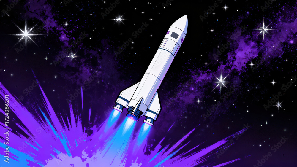 Fototapeta premium Comic-Style Futuristic Rocket in Space Illustration