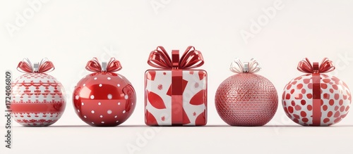 Red Christmas balls decoration on red background
