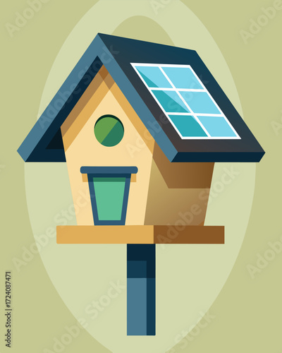 A sy and weatherresistant birdhouse with a solarpowered light perfect for attracting birds during the colder months when daylight is limited.. Vector illustration