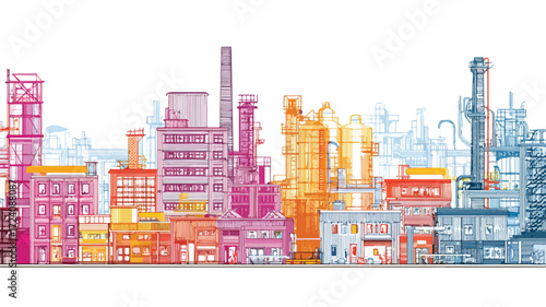 Industrial Zone with Modern Factories and Plants for Business Concept