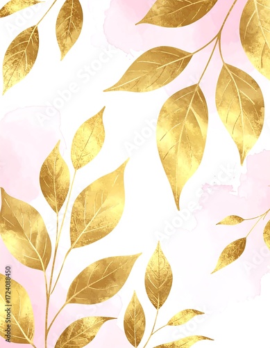 Gold leaves on a blush pink background