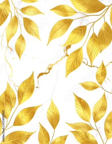 Gold leaves on white marble