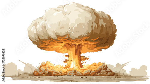 Powerful Nuclear Explosion Atomic Mushroom Vector Illustration