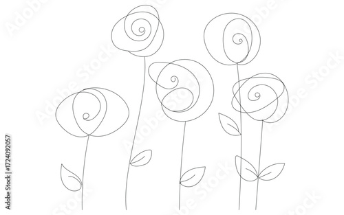 Minimal line flowers with spirals and leaves in sketch style.