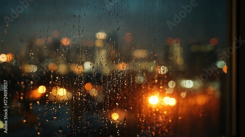 Rainy night city lights through a window (1)