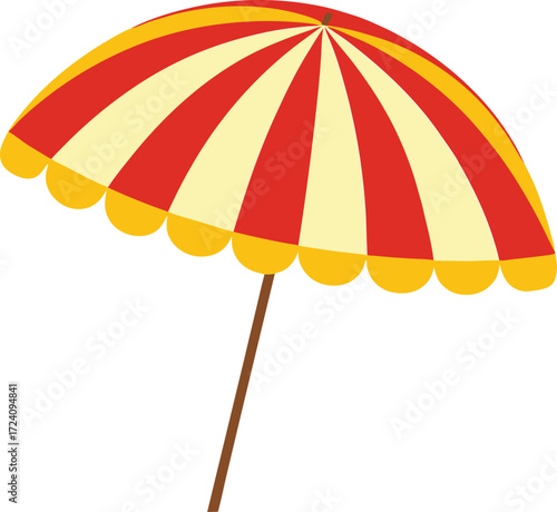 Red and Yellow Striped Beach Umbrella Illustration for Summer Vacation and Relaxation