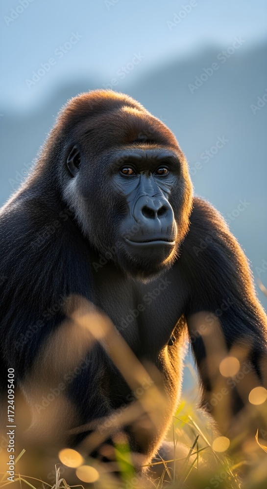 Obraz premium Majestic Gorilla Portrait A Glimpse into the Primate's World in Natural Habitat