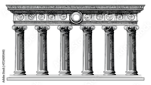 Roman Columns Building Icon on White Background for Designs and Presentations