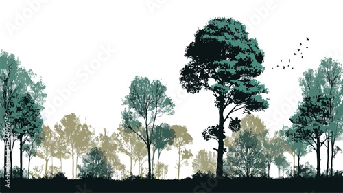 Serene Forest Green Trees Silhouette in Nature