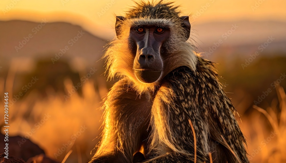 Fototapeta premium Monkey portrait at sunset