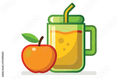 Fresh orange apple with juice in glass icon isolated on white