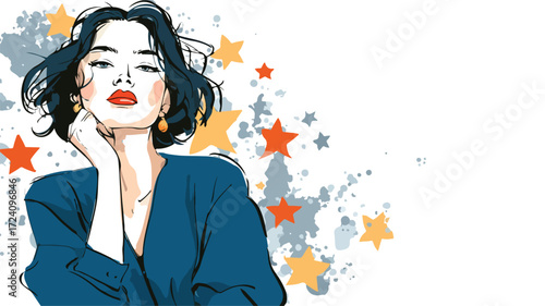 Elegant Stylish Woman with Stars Vector Illustration for Trendy Designs