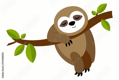 A sleepy sloth hanging on a tree branch