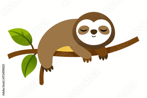 A sleepy sloth hanging on a tree branch
