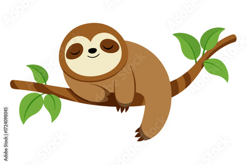 A sleepy sloth hanging on a tree branch