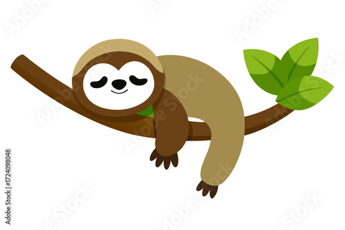 A sleepy sloth hanging on a tree branch
